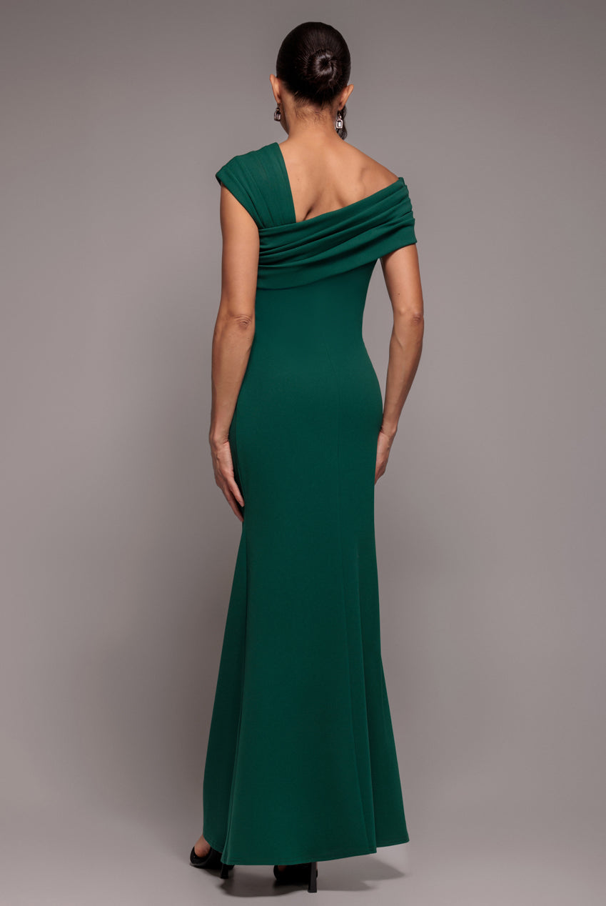 Goddiva One Shoulder Evening Maxi Dress - Emerald