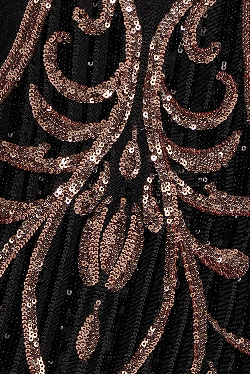 Goddiva Plus Sequin Mesh V Neck Midi Dress - Black