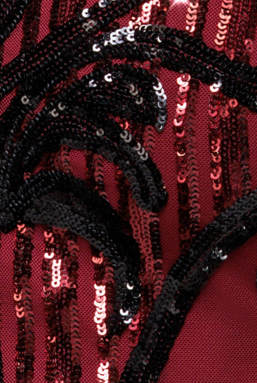 Goddiva Sequin & Mesh Embroidered Midi Dress - Wine
