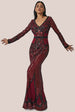 Goddiva Sequin & Mesh Embroidered Maxi - Wine