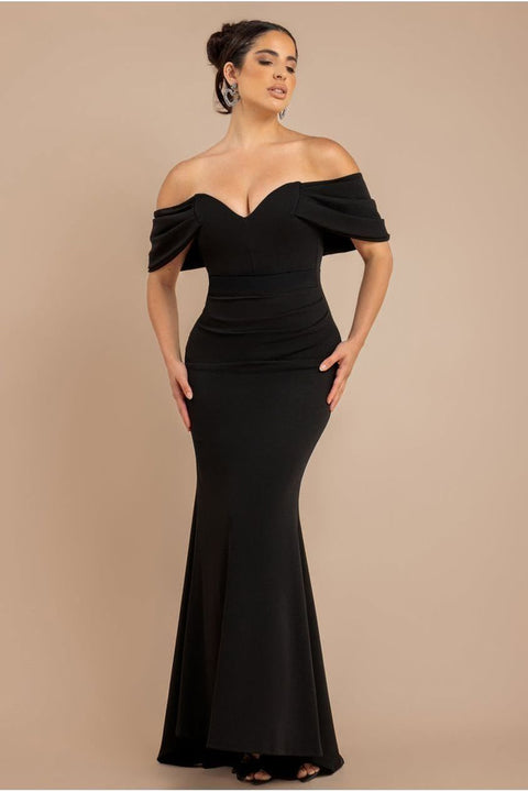 Goddiva Off The Shoulder Draped Sleeve Maxi Dress - Black