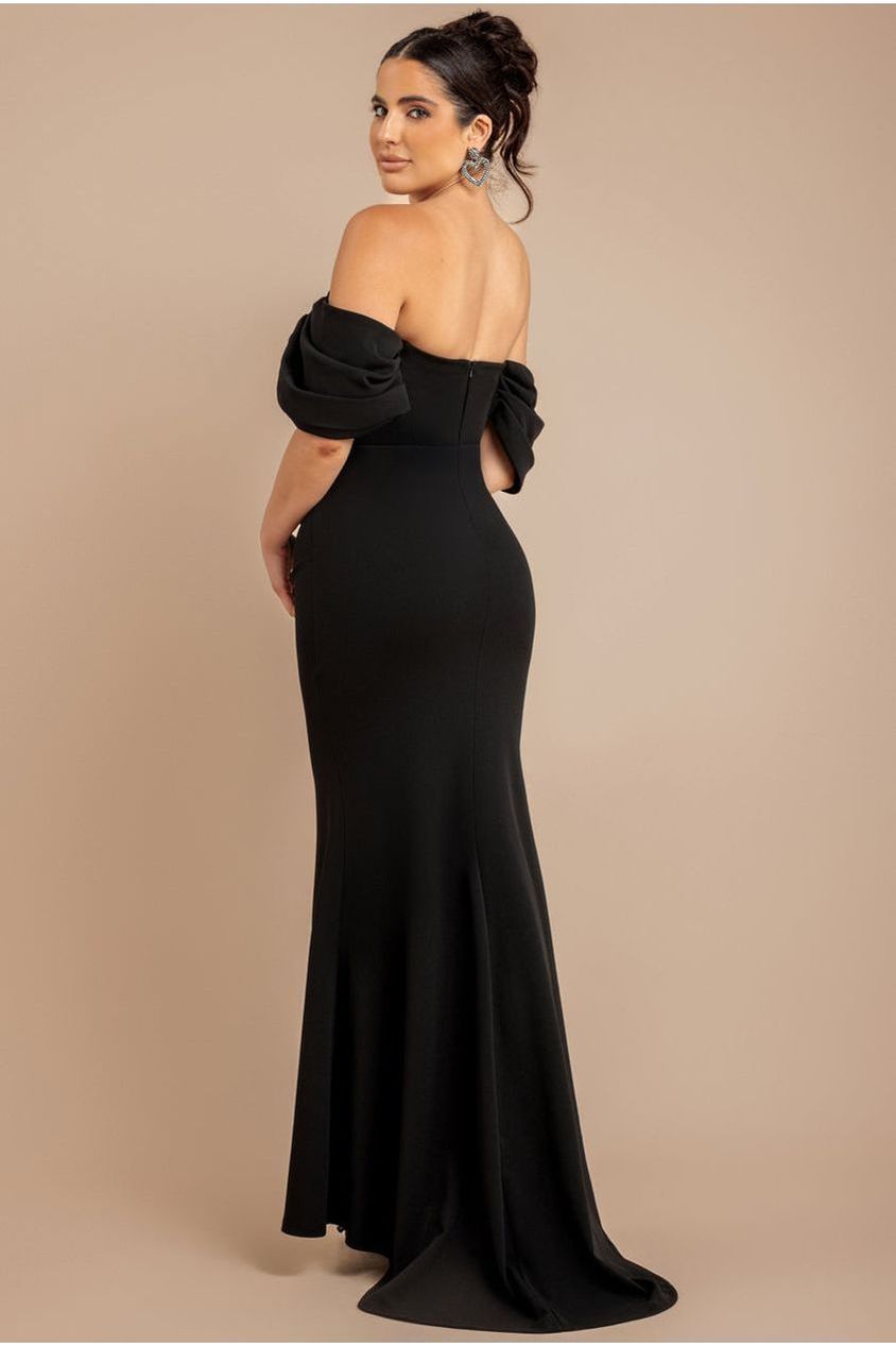 Goddiva Off The Shoulder Draped Sleeve Maxi Dress - Black