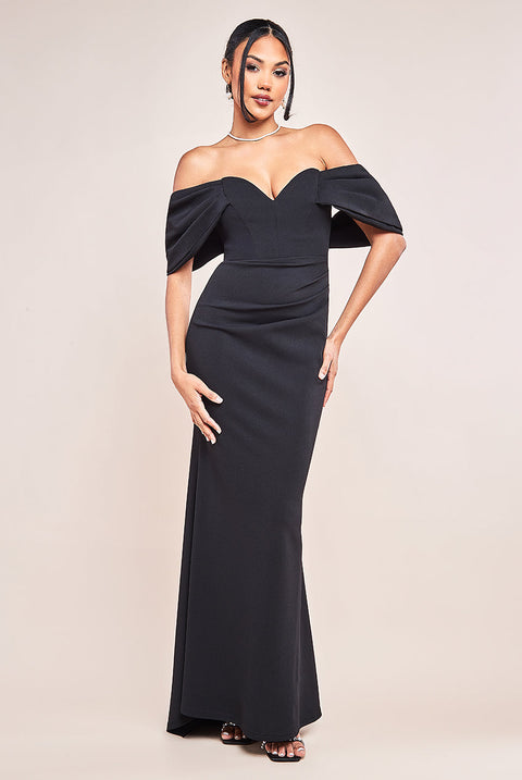 Goddiva Off The Shoulder Draped Sleeve Maxi Dress - Black