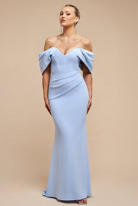 Goddiva Off The Shoulder Draped Sleeve Maxi Dress - Blue