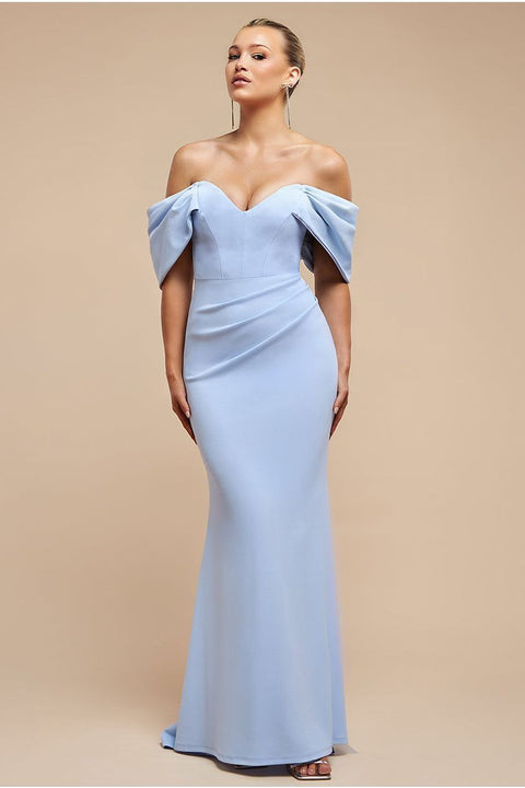 Goddiva Off The Shoulder Draped Sleeve Maxi Dress - Blue