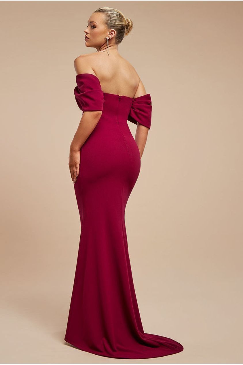 Goddiva Off The Shoulder Draped Sleeve Maxi Dress - Burgundy