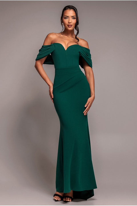 Goddiva Off The Shoulder Draped Sleeve Maxi Dress - Emerald Green EmeraldGreen / 12 Goddiva Off The Shoulder Draped Sleeve Maxi Dress - Emerald Green EmeraldGreen / 12