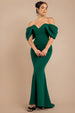 Goddiva Off The Shoulder Draped Sleeve Maxi Dress - Emerald Green