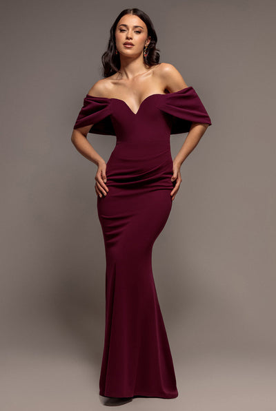 Plum - Goddiva Off The Shoulder Draped Sleeve Maxi Dress - Plum
