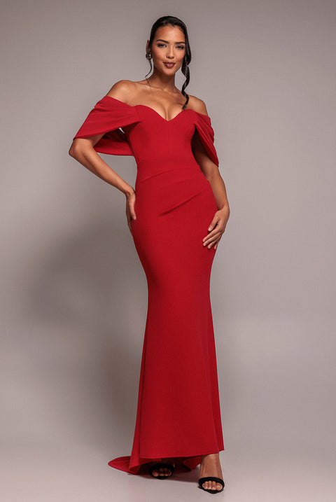 Goddiva Off The Shoulder Draped Sleeve Maxi Dress - Red