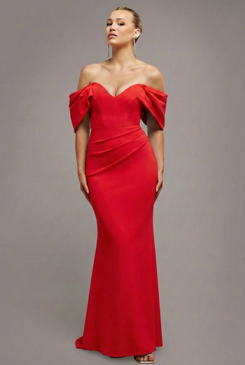 Goddiva Off The Shoulder Draped Sleeve Maxi Dress - Red