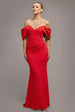Goddiva Off The Shoulder Draped Sleeve Maxi Dress - Red