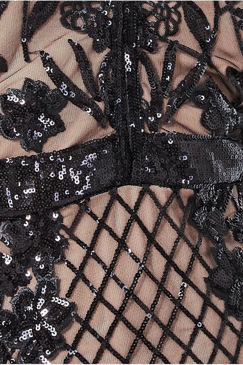 Goddiva Full Sleeve Sequin Midi Dress - Black