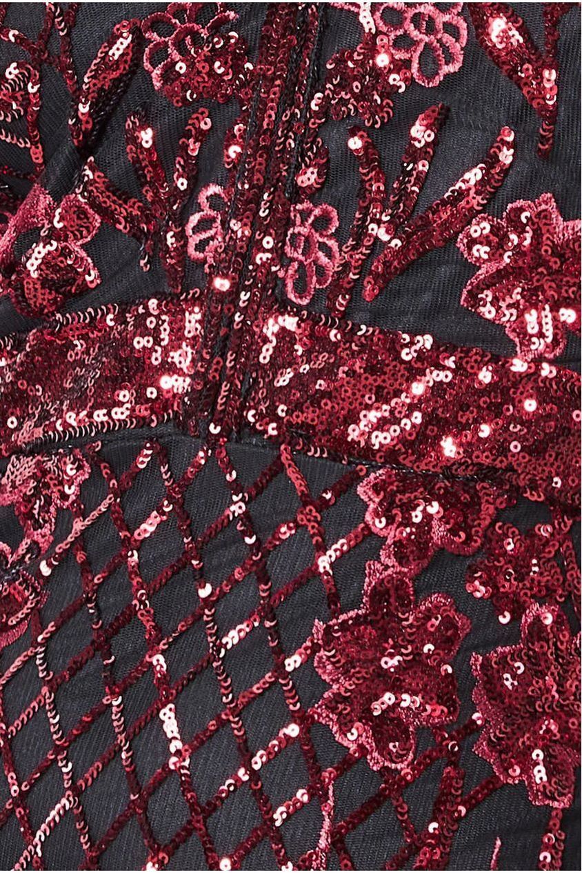 Goddiva Full Sleeve Sequin Midi Dress - Wine