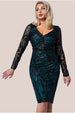 Goddiva Full Sleeve Sequin Midi Dress - Emerald Green