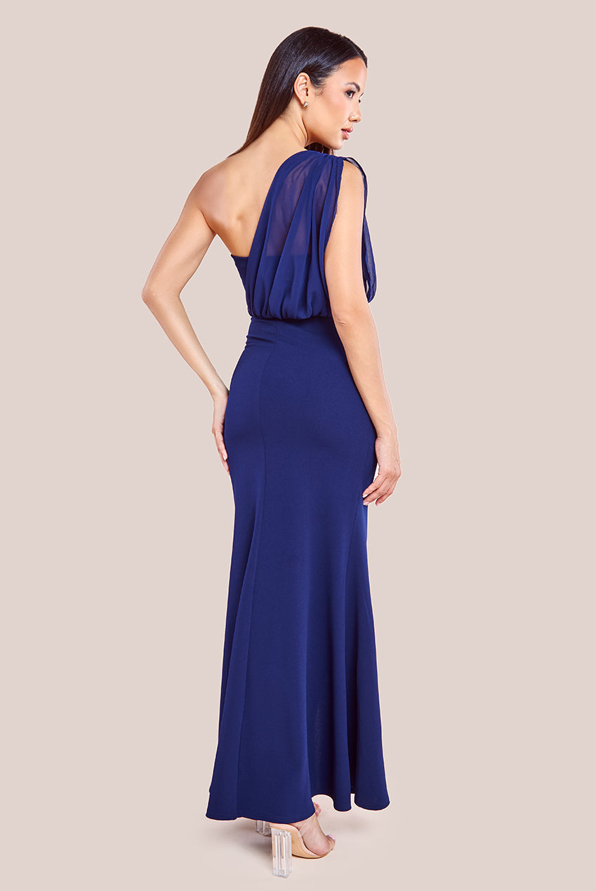 Goddiva One Shoulder Front Split Maxi Dress - Navy