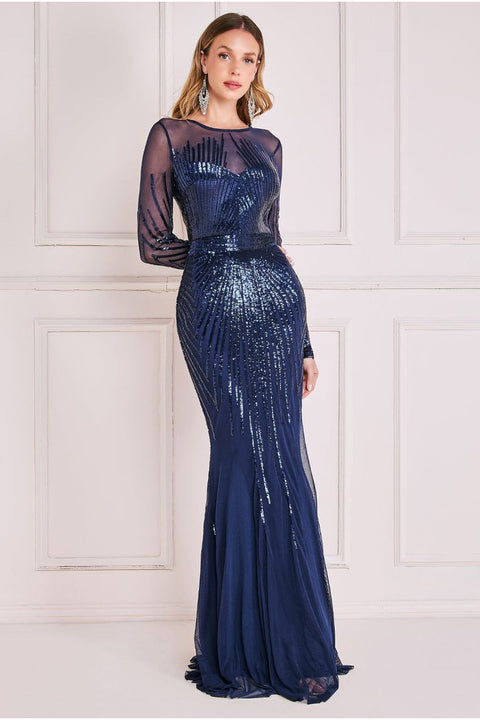 Goddiva Shooting Star Sequin Maxi - Navy