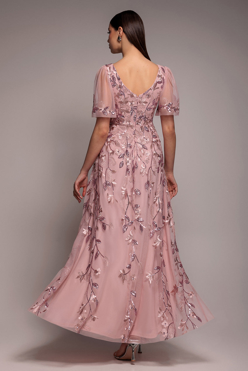 Goddiva Flared Sleeve Embroidered Maxi Dress - Blush