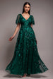 Goddiva Flared Sleeve Embroidered Maxi Dress - Emerald Green