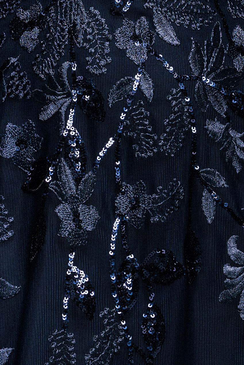 Goddiva Flared Sleeve Embroidered Maxi Dress - Navy Blue