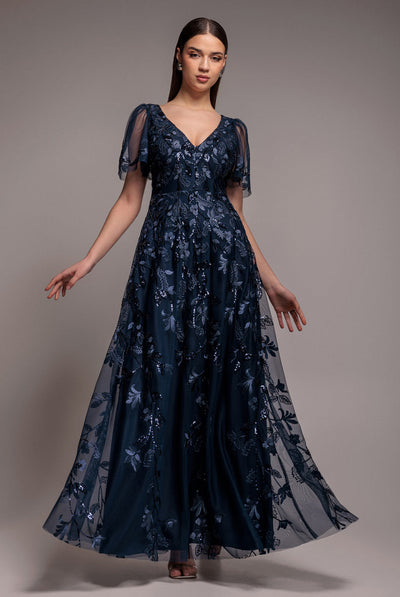 Goddiva Flared Sleeve Embroidered Maxi Dress