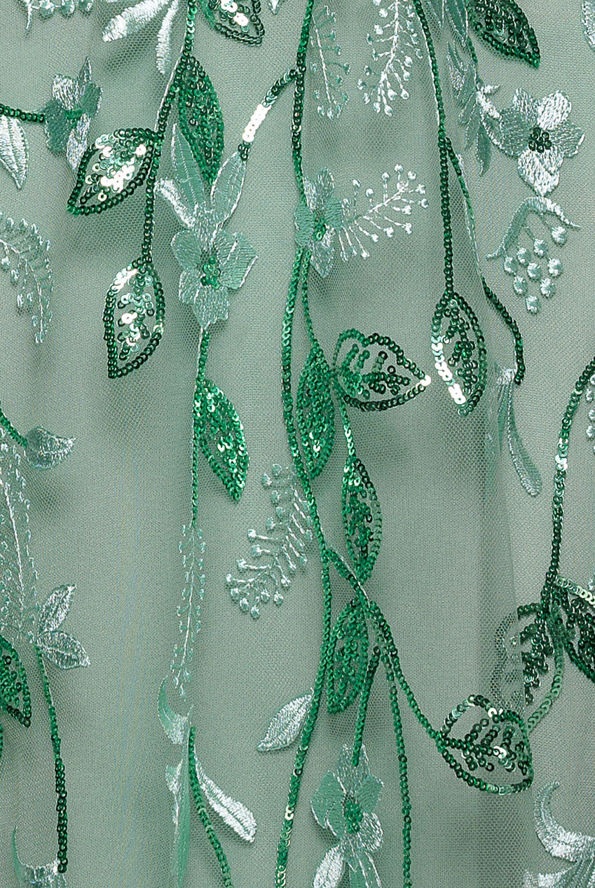 Goddiva Flared Sleeve Embroidered Maxi Dress - Sage Green