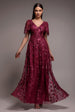Goddiva Flared Sleeve Embroidered Maxi Dress - Magenta