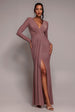 Goddiva Front Crossover Lurex Split Maxi - Rose