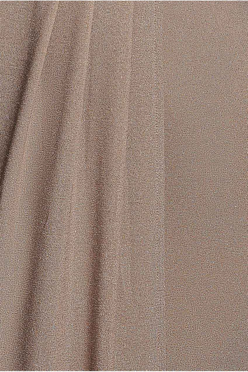 Goddiva Plunge Neck Wrap Front Split Lurex Maxi Dress - Nude