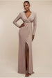 Goddiva Plunge Neck Wrap Front Split Lurex Maxi Dress - Nude