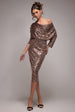 Goddiva Sequin Cowl Neck Midi Dress - Champagne