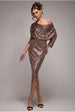 Goddiva Sequin Cowl Neck Midi Dress - Champagne
