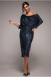 Goddiva Sequin Cowl Neck Midi Dress - Navy