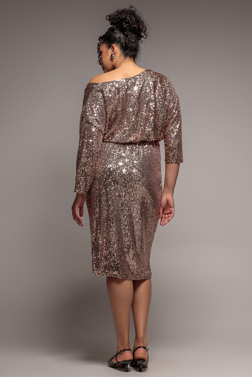 Goddiva Plus Sequin Cowl Neck Midi Dress - Champagne