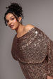 Goddiva Plus Sequin Cowl Neck Midi Dress - Champagne