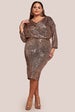 Goddiva Plus Sequin Cowl Neck Midi Dress - Champagne