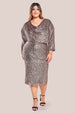 Goddiva Plus Sequin Cowl Neck Midi Dress - Champagne