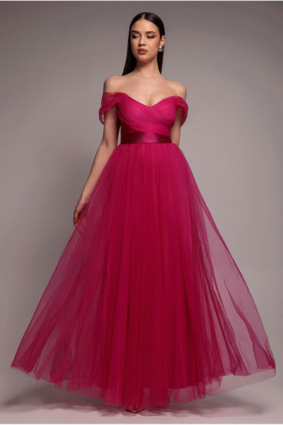 Hotpink - Goddiva Off The Shoulder Princess Maxi Dress - Hot Pink