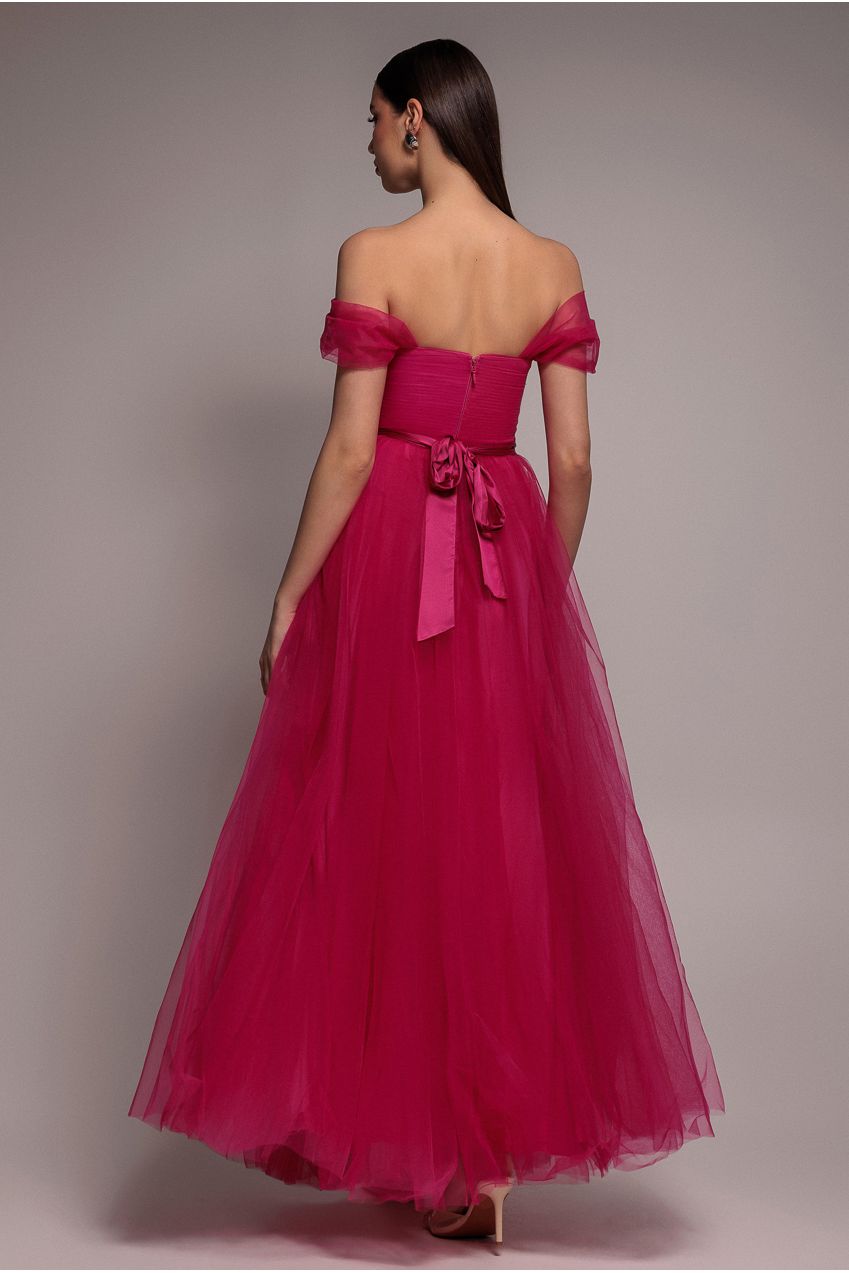 Goddiva Off The Shoulder Princess Maxi Dress - Hot Pink