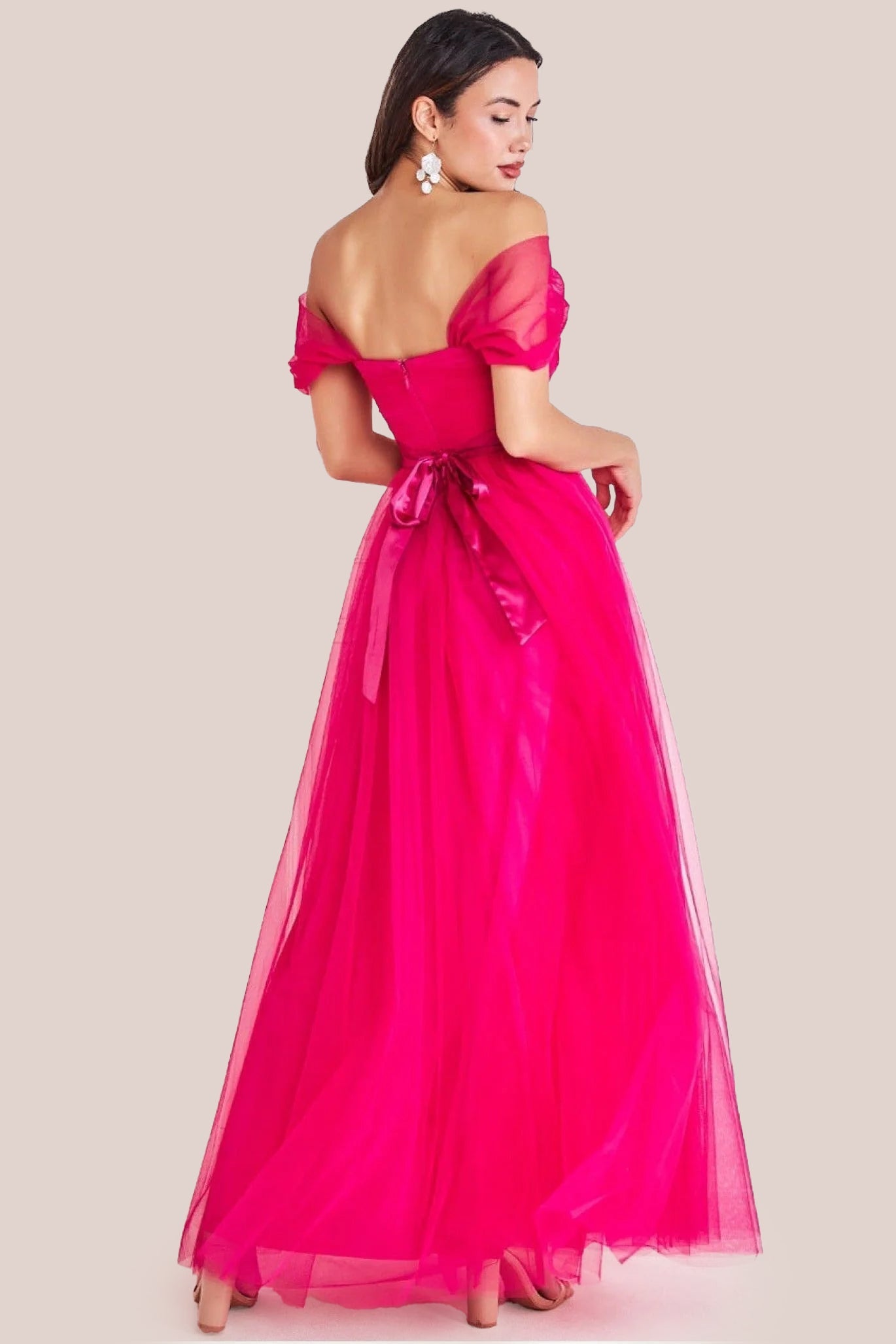 Goddiva Off The Shoulder Princess Maxi Dress - Hot Pink