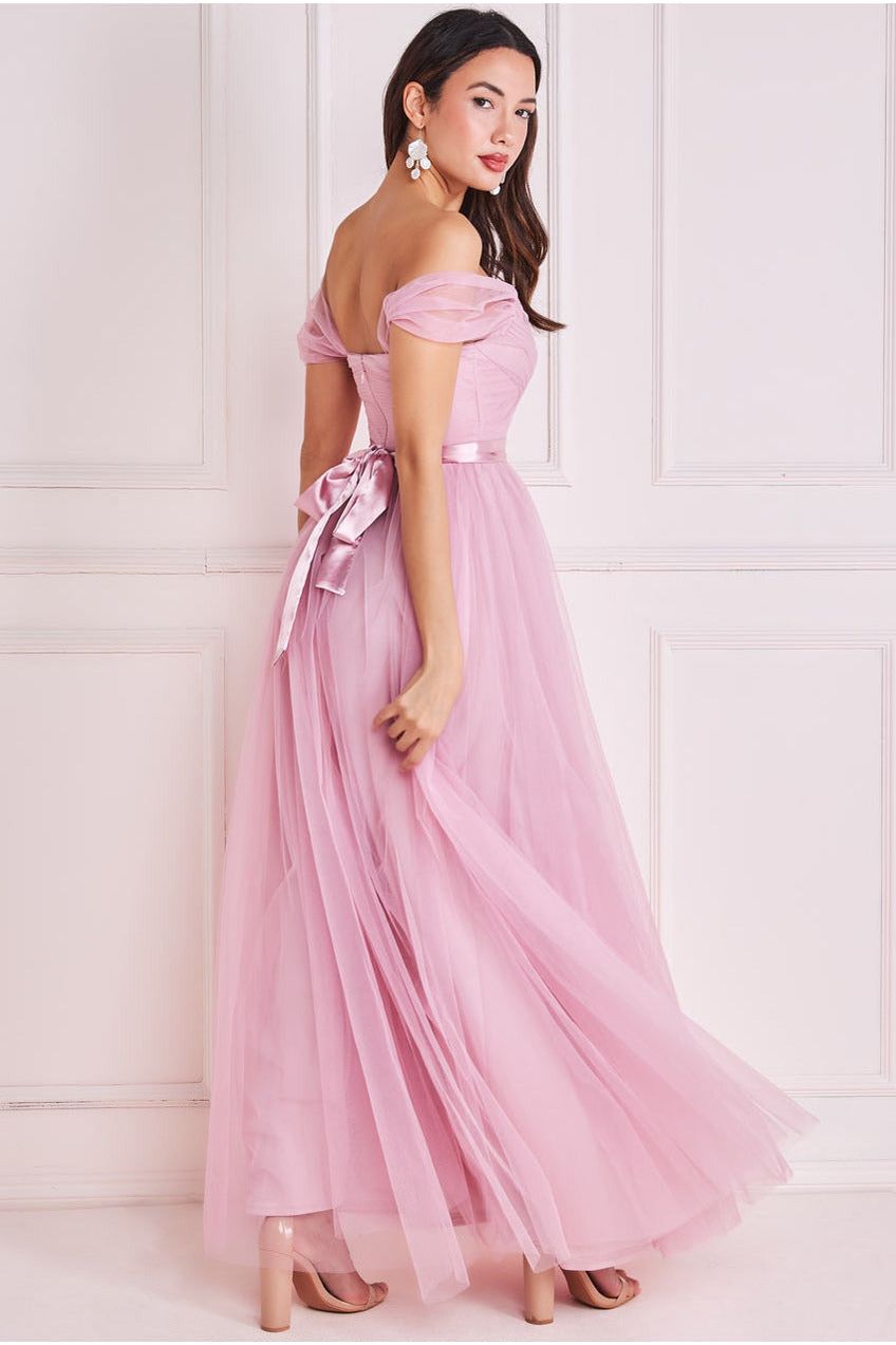 Goddiva Off The Shoulder Princess Maxi Dress - Blush