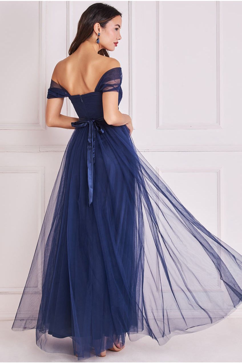 Goddiva Off The Shoulder Princess Maxi Dress - Navy