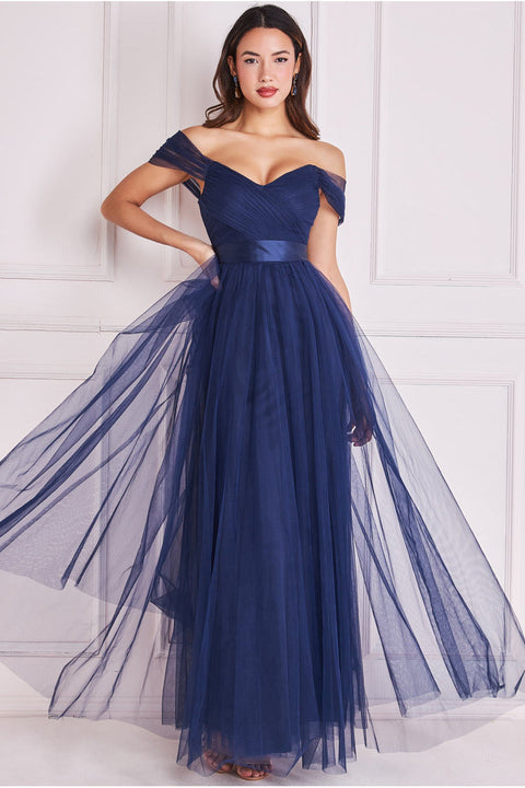 Goddiva Off The Shoulder Princess Maxi Dress - Navy