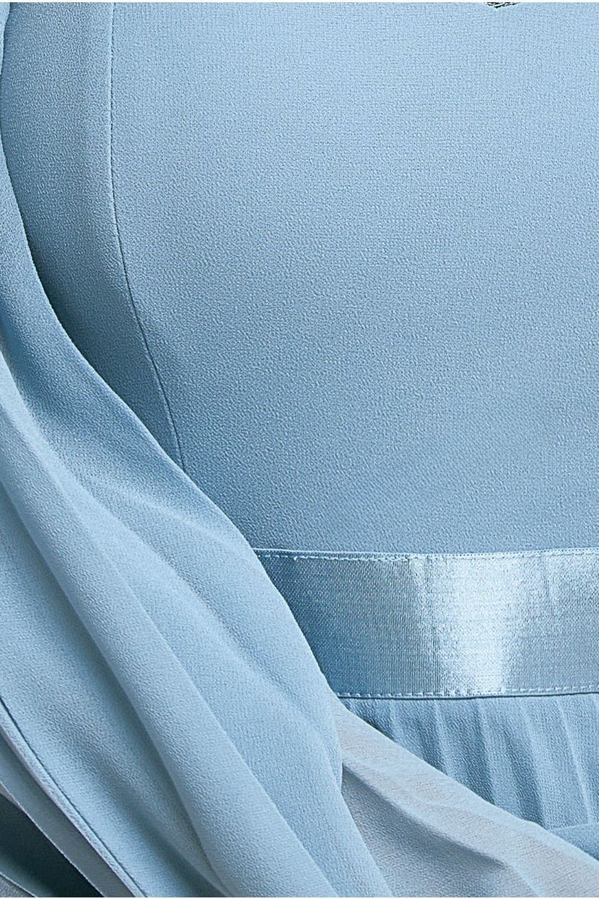 Goddiva Bardot Chiffon Pleated Maxi - Blue