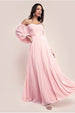 Goddiva Bardot Chiffon Pleated Maxi - Blush