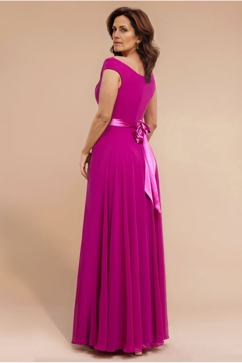 Goddiva Cowl Neck Chiffon Maxi Dress - Magenta