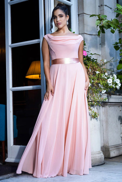 Goddiva Cowl Neck Chiffon Maxi Dress - Blush Pink