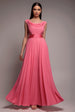 Goddiva Cowl Neck A-Line Chiffon Maxi Dress - Coral