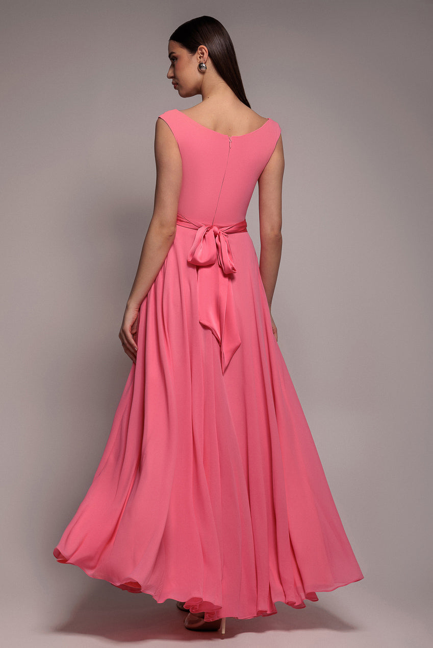 Goddiva Cowl Neck A-Line Chiffon Maxi Dress - Coral