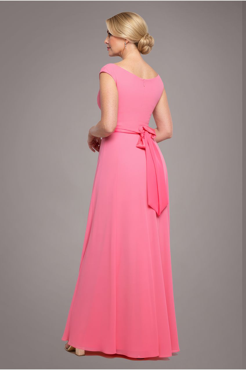 Goddiva Cowl Neck A-Line Chiffon Maxi Dress - Coral